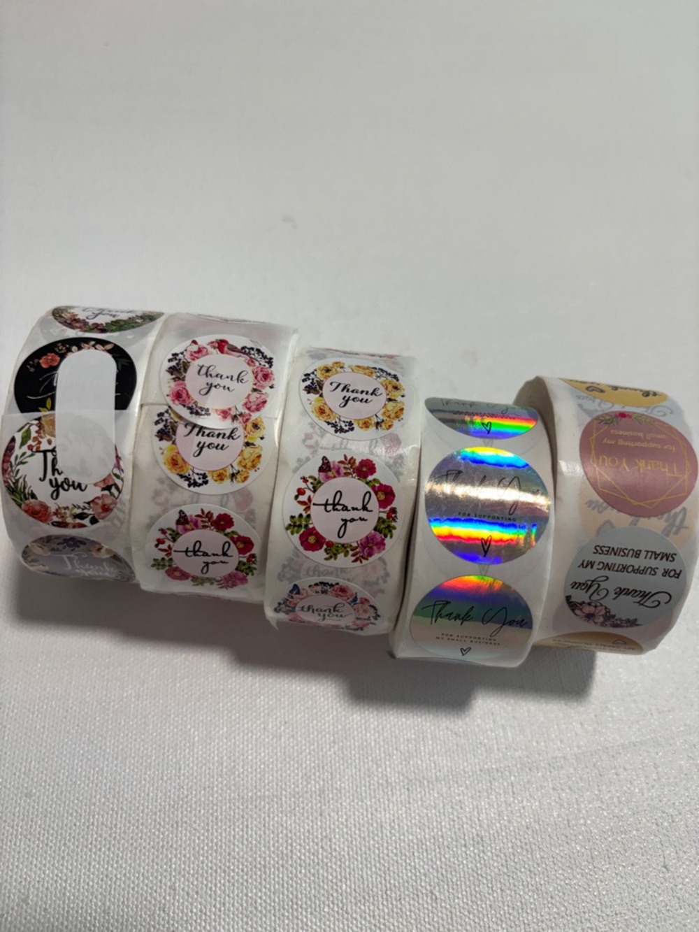 Bundle of Assorted Floral "Thank You" Sticker Rolls - Gold Foil Accents